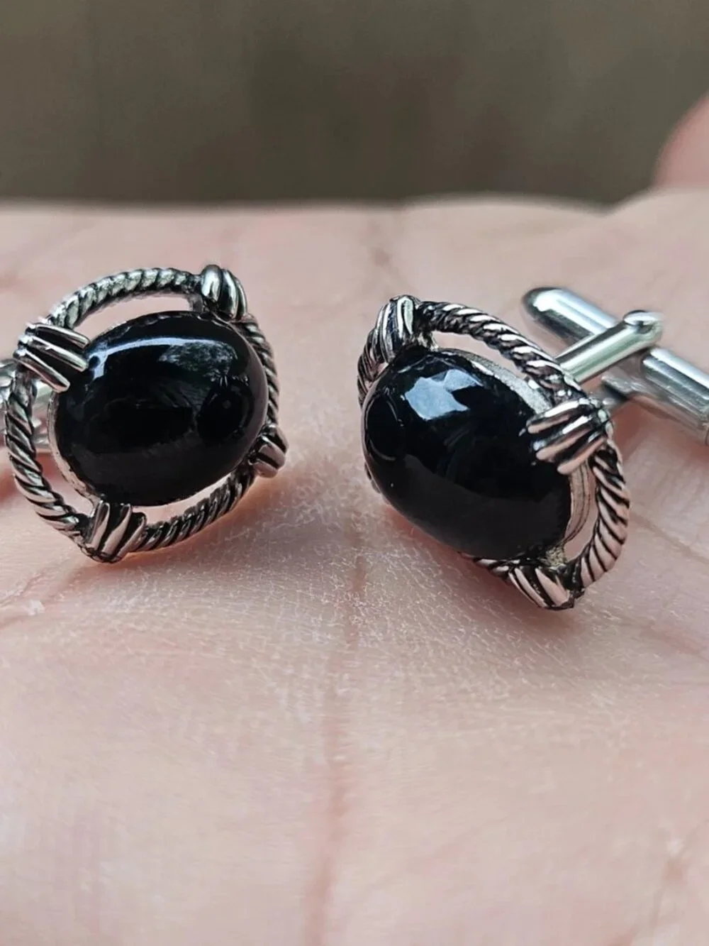 Vintage Swank Cufflinks Silver Tone Black Faux Stone Fashion Jewelry Cuff links